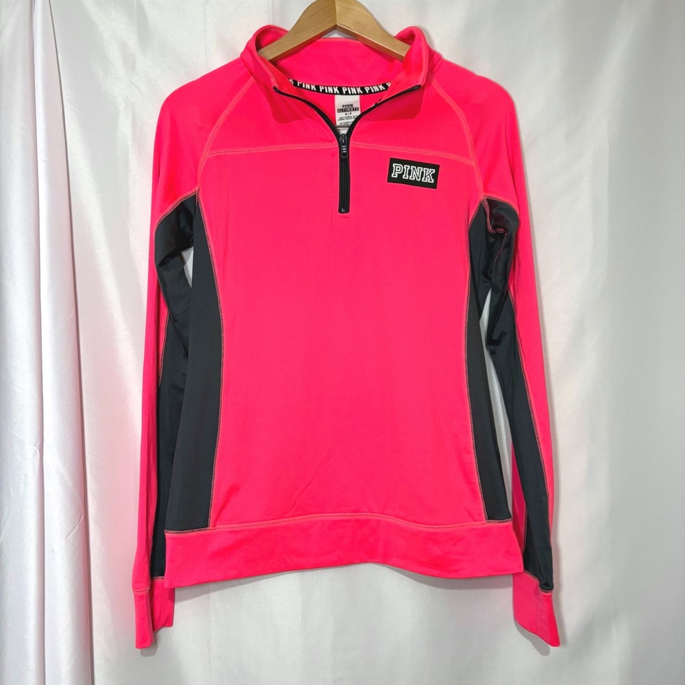 Pink Victoria's Secret Ultimate Quarter Zip Pullover Neon Pink‎ Black Small